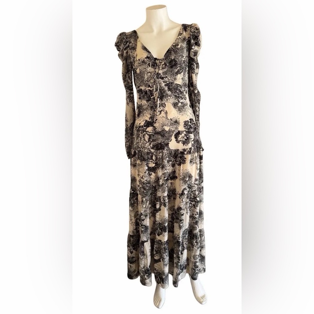 Lucy Paris‎ Black Cream Floral Tired Puff Long Sleeve Dress
Cottagecore Maxi XS